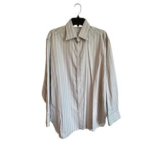 Armani Collezioni Mens Grey White Striped Dress Shirt Size 16 L Made in Italy